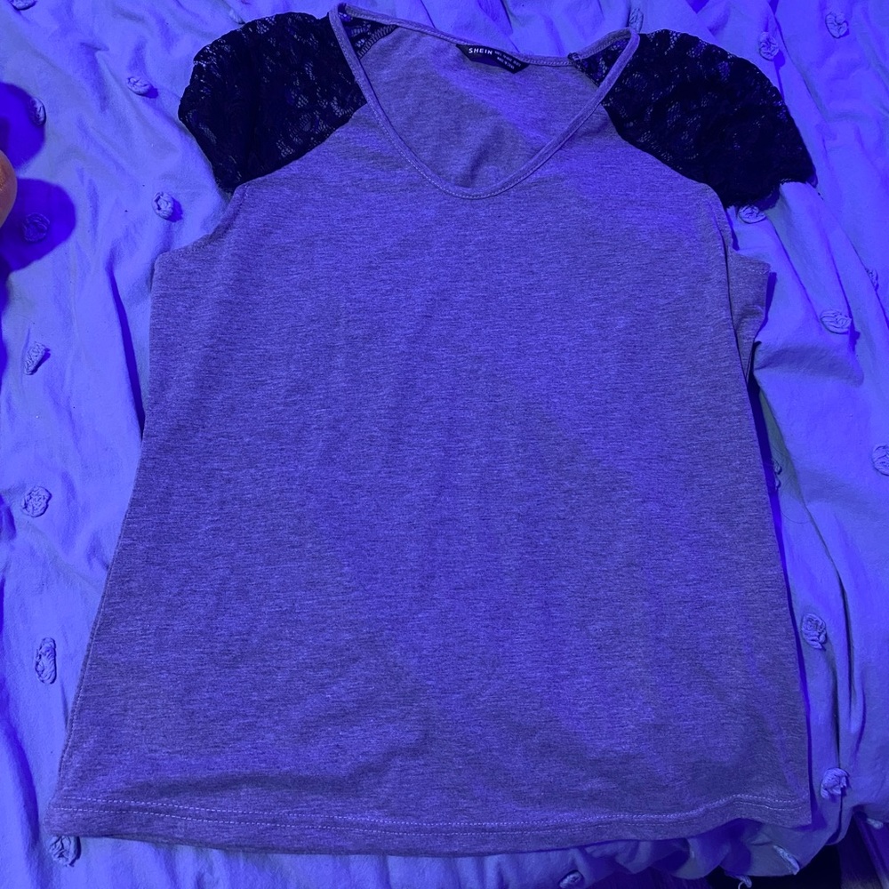Gray and black lace T-shirt